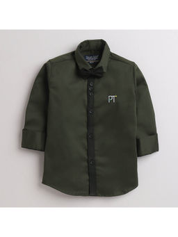 Polka Tots - Kids Cotton Full Sleeve Party Wear Bow Tie Shirt - Green (Set of 2)