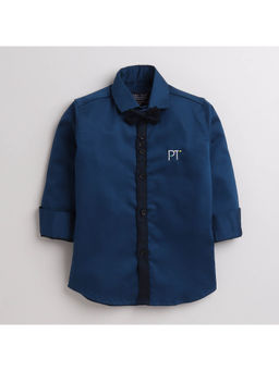 Polka Tots - Kids Cotton Full Sleeve Party Wear Bow Tie Shirt - Blue (Set of 2)