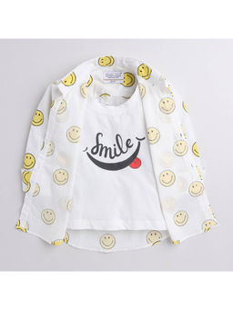 Polka Tots - Kids Cotton Full Sleeve Printed Shirt with Attached T-Shirt - White