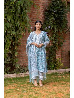 Naseebo - Blue Mist Kurta With Pant And Dupatta