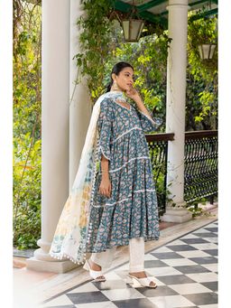 Naseebo - Teal Whisper Kurta With Pant And Dupatta