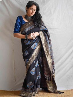Sundarii - Gehna - Ajrakh Dola Silk Zari Pallu Saree Without Blouse