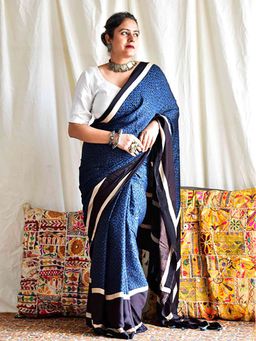 Sundarii - Bella - Ajrakh Modal Silk Saree Without Blouse