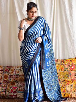 Sundarii - Bhoomika - Ajrakh Modal Silk Saree Without Blouse