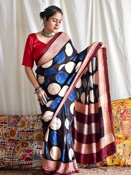 Sundarii - Qahira - Mutli-Color Ajrakh Modal Silk Saree Without Blouse