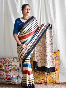 Sundarii - Tara - Ajrakh Modal Silk Saree Without Blouse