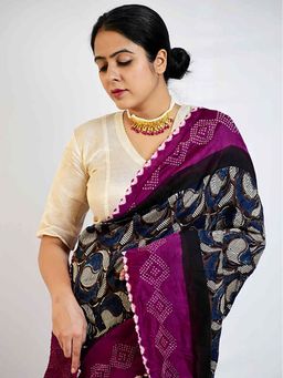 Sundarii - Ruhaani - Purple Rai Bandhej Ajrakh Chanderi Silk Saree Without Blouse