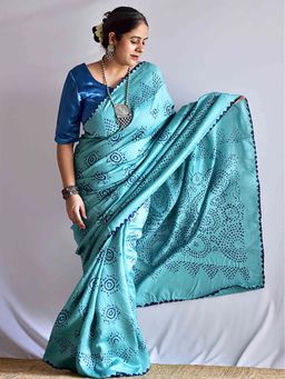 Sundarii - Mosiki -Chiniya Silk Rai Blue Bandhej Saree Without Blouse