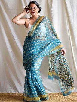 Sundarii - Laxmi Vahan Dabu Kota Doria Saree Without Blouse