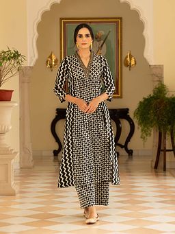EKOHUM - Monochromatic A-Line Embroidered Kurta Pant Co-Ord Set
