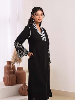 EKOHUM - Black Cotton Dobby Kurta With Pant