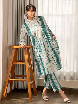 EKOHUM - Green And White Shibori Print Co-Ord Set