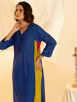 EKOHUM - Blue Linen Colour Block Co-Ord