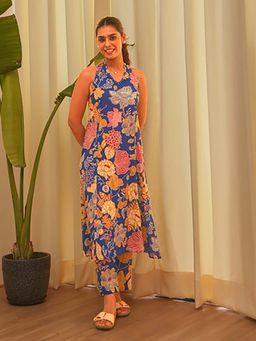 EKOHUM - Royal Blue Floral Printed Modal Co-Ord Set
