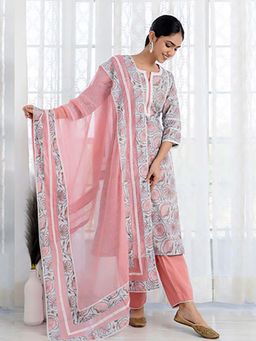 EKOHUM - Blue Printed Straight Kurta With Pant And Dupatta