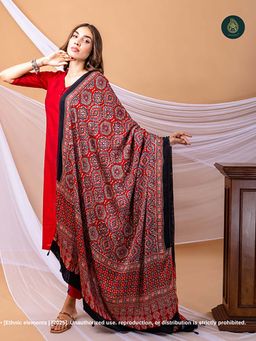 Ethnic Elements - Stitched Red Kurta And Bottom With Dupatta Suit Set - Zarula And Ajrakh