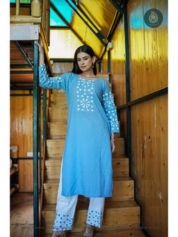 Ethnic Elements - Blue Applique Kurta with Pant