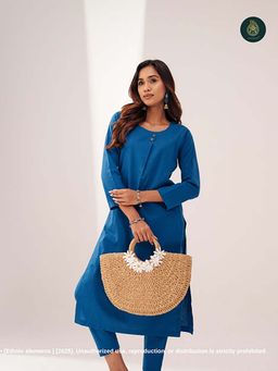 Ethnic Elements - Stitched Cotton Chambray Muse Kurta With Pant