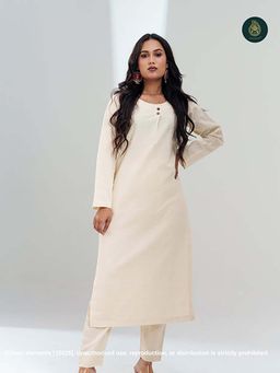 Ethnic Elements - Stitched Cotton Cream Muse Kurta With Pant