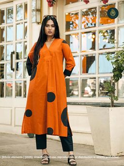 Ethnic Elements - Orange Cotton Kurta with Pant