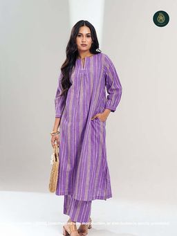 Ethnic Elements - Stitched Hushed Lilac Kurta With Pant