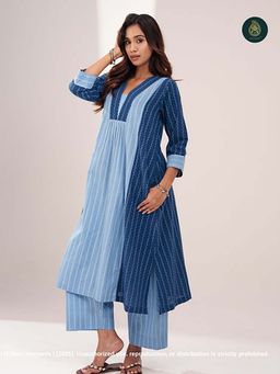 Ethnic Elements - Stitched Cotton Indigo Breeze Kurta With Pant