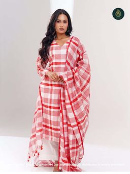 Ethnic Elements - Checks Cotton Silk Kurta and Pant with Dupatta