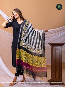 Ethnic Elements - Stitched Black Kurta And Bottom With Dupatta Suit Set - Inkwite And Sanganeri
