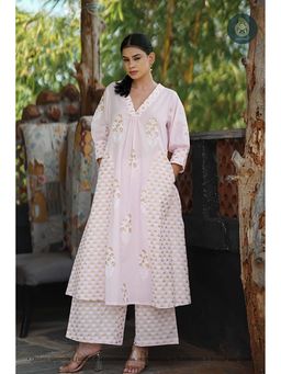 Ethnic Elements - Stitched Cotton Blush Fern Kurta With Pant