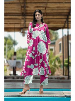 Ethnic Elements - Stitched Fuchsia Bloom Kurta With Pant