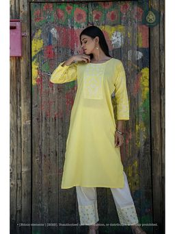 Ethnic Elements - Yellow Applique Kurta With Pant
