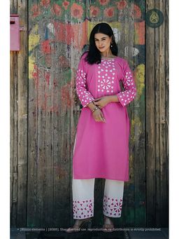 Ethnic Elements - Pink Applique Kurta with Pant