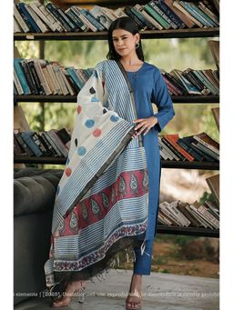 Ethnic Elements - Stitched Blue Kurta And Bottom With Dupatta Suit Set