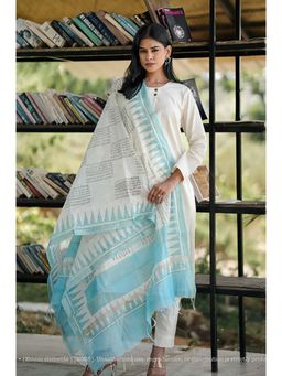 Ethnic Elements - Stitched White Kurta And Bottom With Dupatta Suit Set