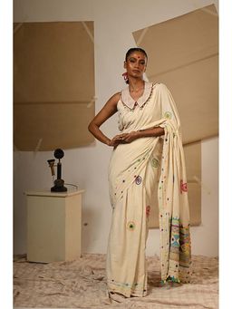PRATHAA - Off White Lambadi Saree With Unstitched Blouse