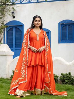 Ghoomar Jaipur - Aerospace Orange Sharara with Gotta Patti Dupatta and Kurta