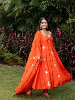 Ghoomar Jaipur - Orange Gotta Patti Kurta and Churidar with Dupatta