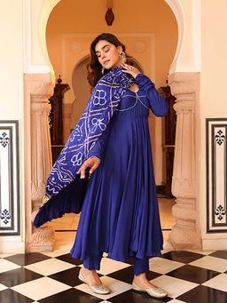 Ghoomar Jaipur - Blue Bandhej Anarkali Kurta Pant with Dupatta