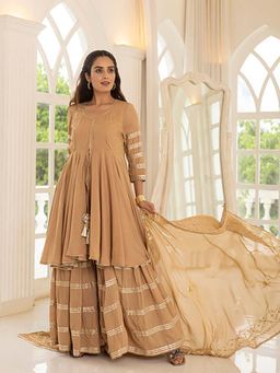 Ghoomar Jaipur - Beige Gotta Patti Kurta Sharara with Dupatta