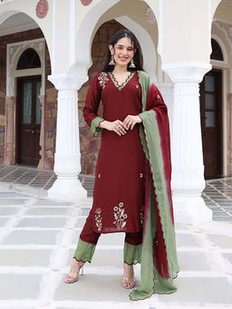 Ghoomar Jaipur - Wine Straight Kurta Pant with Dupatta