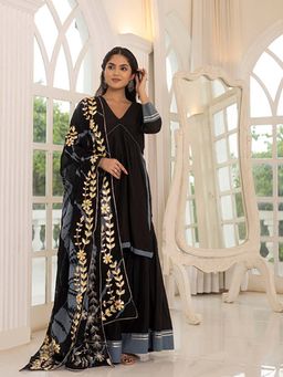 Ghoomar Jaipur - Black and Iron Gray Kurta Sharara with Dupatta