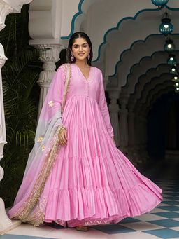 Ghoomar Jaipur - Blush Pink Anarkali Kurta Palazzo with Dupatta