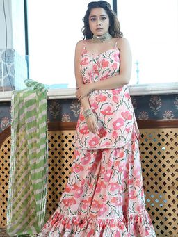 Ghoomar Jaipur - Ballet Peach Leheriya Kurta Sharara with Dupatta