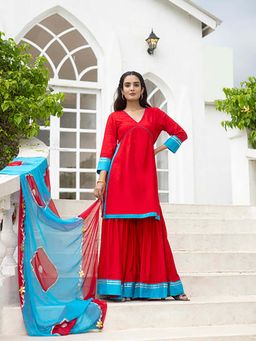 Ghoomar Jaipur - Brick Red Kurta Sharara with Dupatta