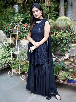 Ghoomar Jaipur - Black Sequence Kurta Gharara with Dupatta