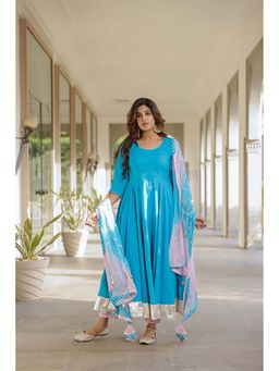 Ghoomar Jaipur - Coastal Blue Gota Anarkali Kurta with Pant and Dupatta