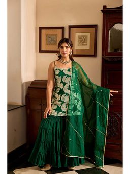 Ghoomar Jaipur - Chandani Green Kurta with Sharara and Dupatta