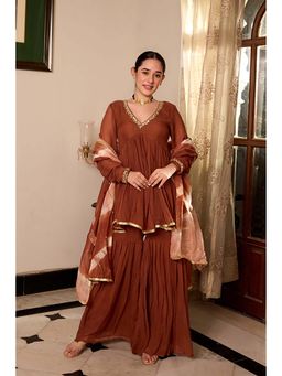 Ghoomar Jaipur - Dark Brown Kurta with Sharara and Dupatta