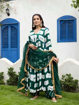 Ghoomar Jaipur - Dark Green Shibori Kurta with Pant and Dupatta
