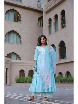 Ghoomar Jaipur - French Blue Gota Kurta with Palazzo and Dupatta